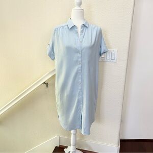 Well Worn Linen Blend Button Up Shirt Dress With Pockets Light Blue Sz Medium